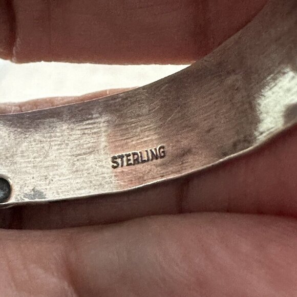 VTG Navajo Open Cuff Bracelet Size 5.75 Blue Turquoise 7 Cabs 925 Sterling 13.9g - Picture 10 of 12